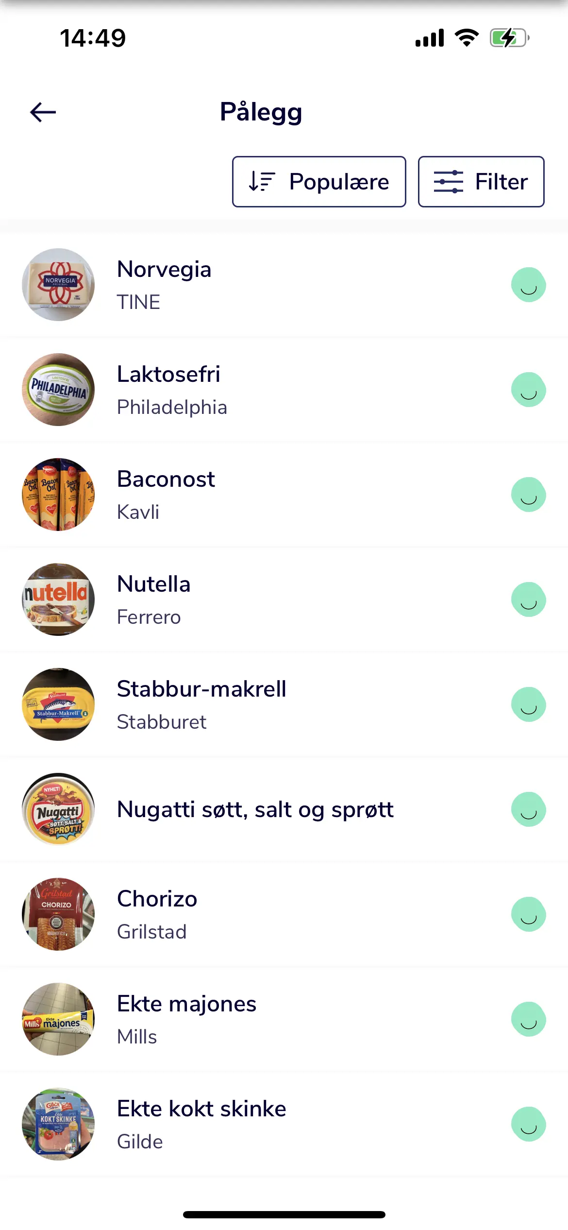 Noba app - Oversikt over pålegg som er lavFODMAP